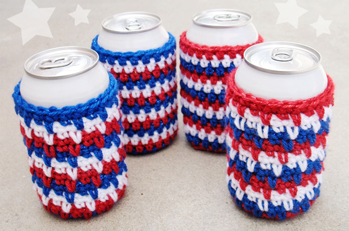 Patriotic Beer Cozies Free Crochet Pattern