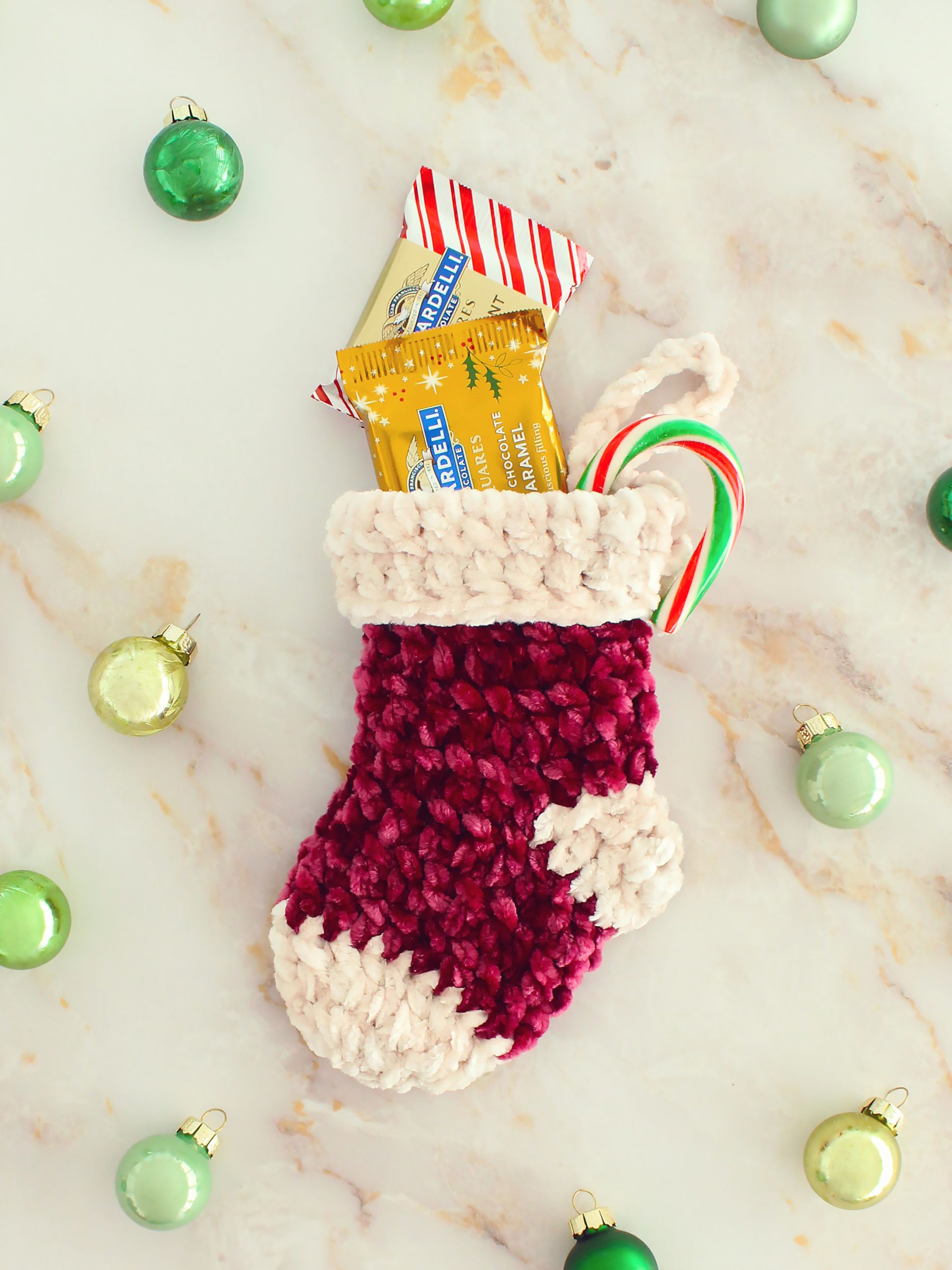 Velvet Mini Christmas Stockings Free Crochet Pattern